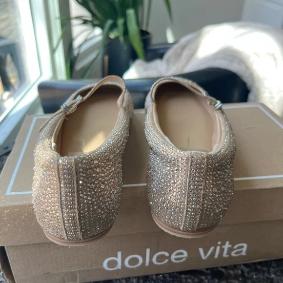 DOLCE VITA REYES CRYSTAL BALLET FLATS IN LIGHT GOLD 8.5 - Picture 10 of 12